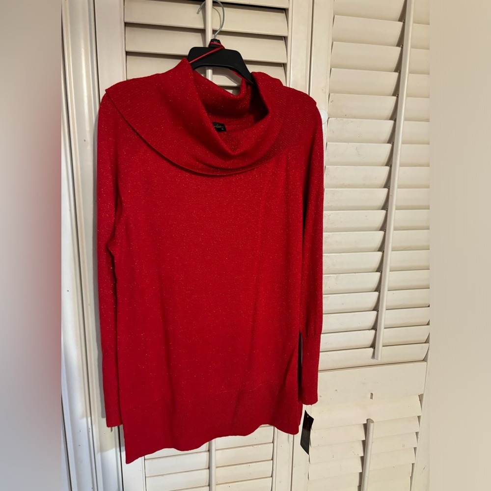 XL Thalia Sodi red cowl neck shimmer sweater. NWT